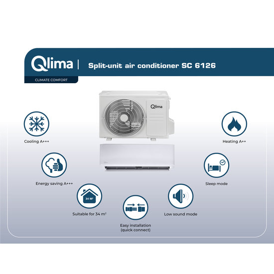 Qlima Wifi split-unit airco SC 6126 (tot 85 m³)