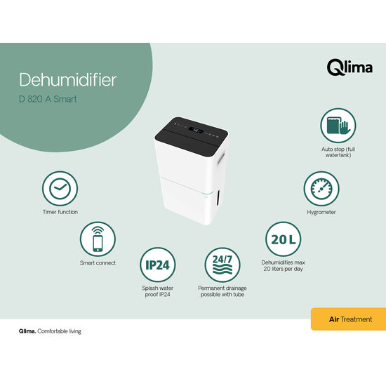 Qlima Luchtontvochtiger D 820 A Smart + Wifi (tot 130 m³)