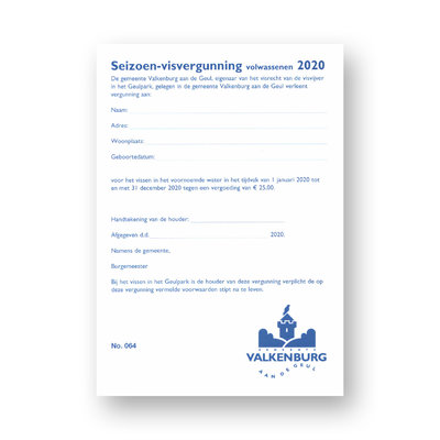 Gem. Valkenburg a/d Geul Seizoen 2025 Visvergunning Volwassenen  Geulpark Valkenburg