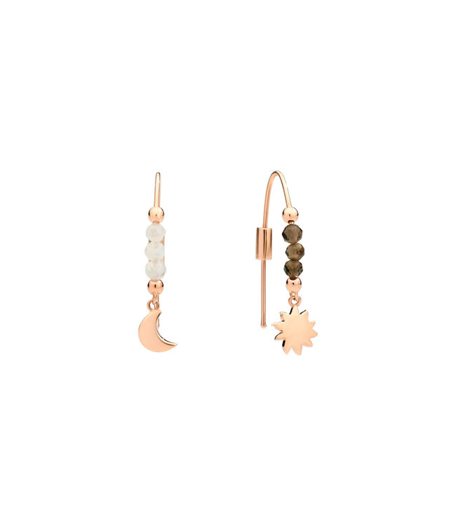 Dodo oorbellen Moon & Sun - 9kt rose gold, fume quartz and moonstone DOC2000-MOSUN-FAD9R