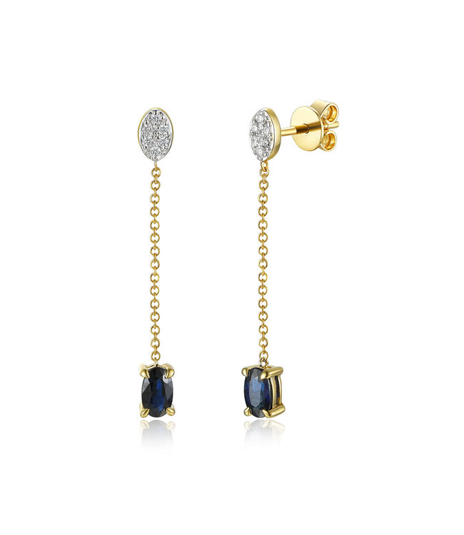 Willems Creations Ma vie en rose earring 18kt - Blue sapphire 0.64ct and diamonds 0.07ct - 83311EBS-YG-18