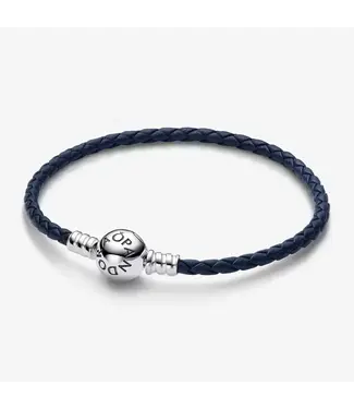 Pandora Round Clasp Blue Braided Leather bracelet 592790C01