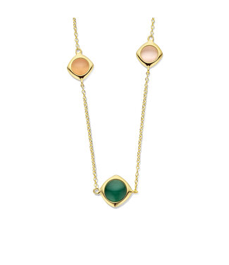 Orage ketting cat eye groen roze verguld K/8733/47