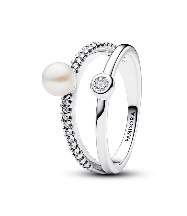 Pandora Treated Freshwater Cultured Pearl & Pavé Double band ring - 193147C01