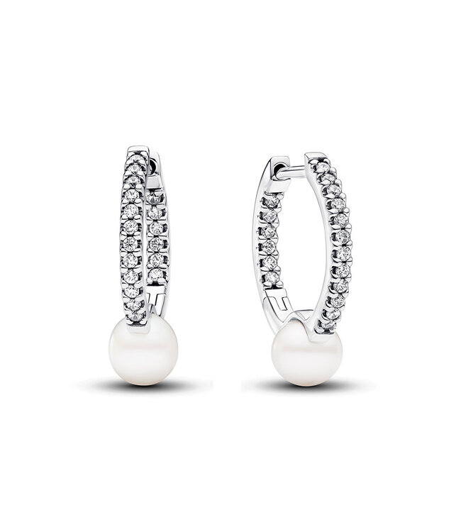 Pandora Treated Freshwater Cultured Pavé & Pearl hoop earrings - 293171C01