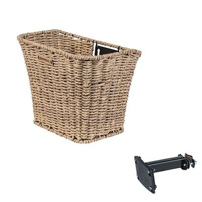 Basil Bremen Rattan Look FM - bicycle basket - front - including Basil FM stem holder - light brown