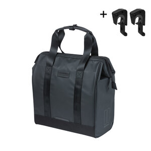 Basil Grand - Tarpaulin fietsshopper MIK Hooks - 23L - zwart