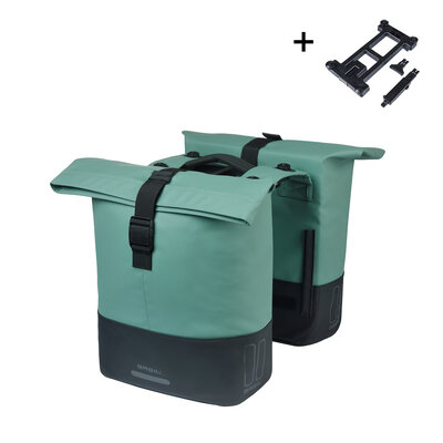 Basil Cove - dubbele fietstas MIK - 28-32L - zilvergroen/zwart