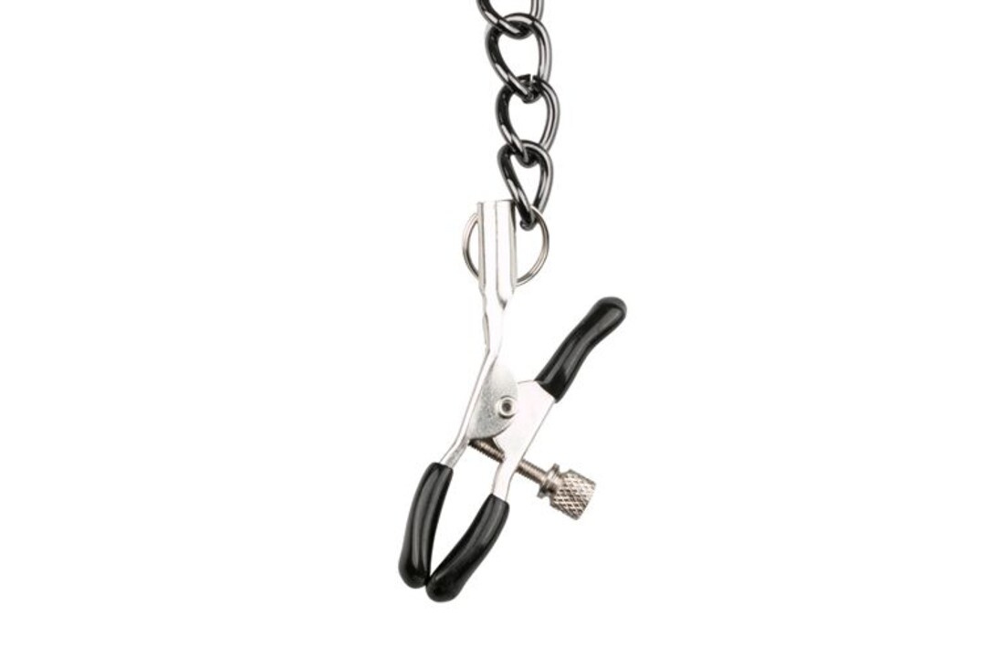 Kunstleren halsband met tepelklemmen