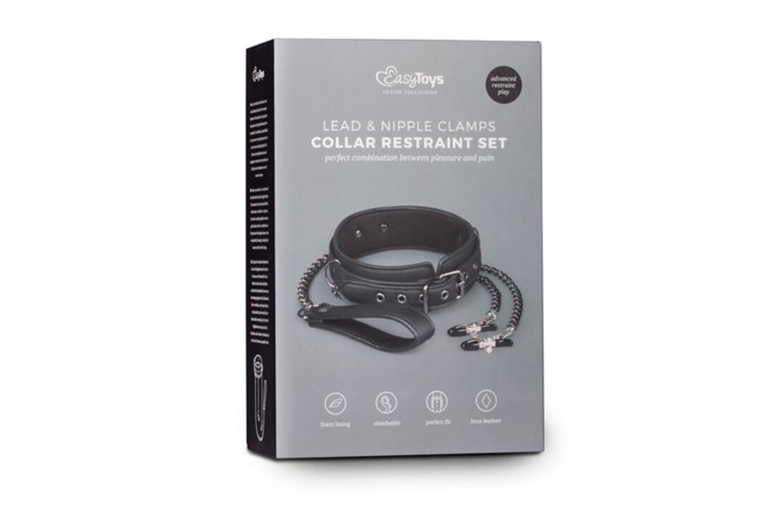 Kunstleren halsband met tepelklemmen