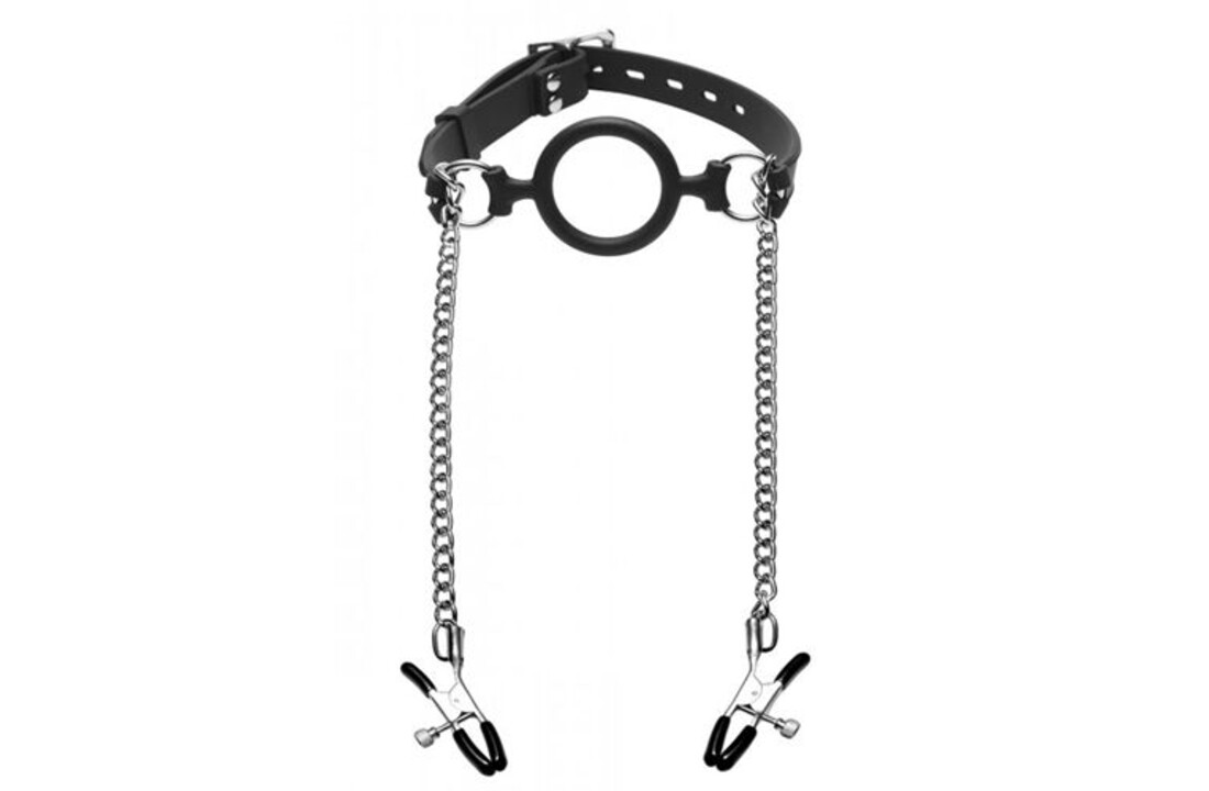 Mutiny Siliconen O-Ring Gag Met Tepelklemmen