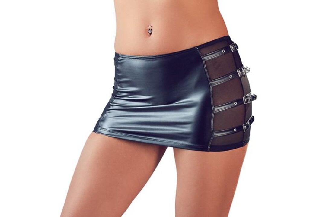 Wetlook Mini Rok Met Riempjes