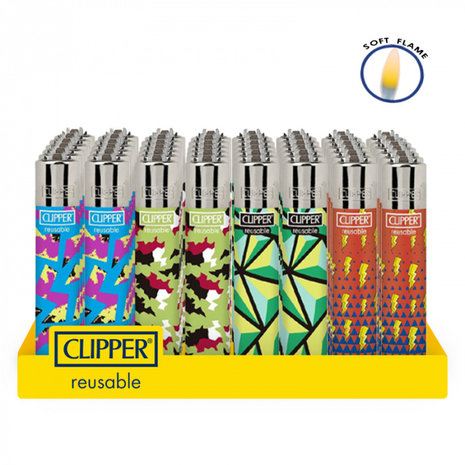 Clipper Briquet à silex - motif aléatoire - Présentoir (paquet de 48) Clipper Briquet à silex - motif aléatoire - Présentoir (paquet de 48)