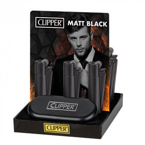 Clipper Metal Small Vuursteen aansteker - Black - Display + Giftbox (12-stuks) Clipper Metal Small Vuursteen aansteker - Black - Display + Giftbox (12-stuks)