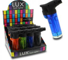 Lux Briquet Torch/JetFlame - Transparent - Présentoir (paquet de 12) Lux Briquet Torch/JetFlame - Transparent - Présentoir (paquet de 12)