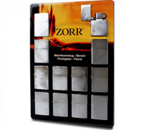Zorr Gasoline lighter - Chrome brush - Display (12-pieces) Zorr Gasoline lighter - Chrome brush - Display (12-pieces)