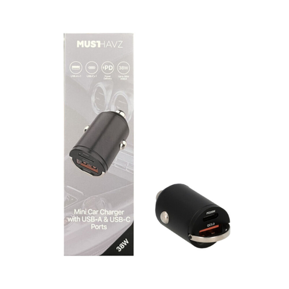 Musthavz 2-Port Car Charger USB-A + USB-C 38W Musthavz 2-Port Car Charger USB-A + USB-C 38W
