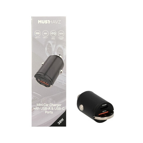 Musthavz Chargeur de voiture 2 ports USB-A + USB-C 38W Musthavz Chargeur de voiture 2 ports USB-A + USB-C 38W