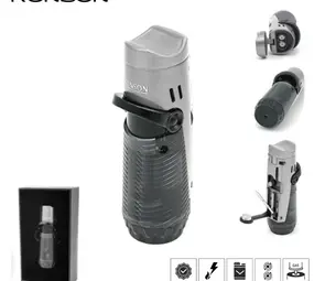 Ronson Ronson Bora - 2-Jetflame aansteker + Boor - Silver Black Ronson Ronson Bora - 2-Jetflame aansteker + Boor - Silver Black