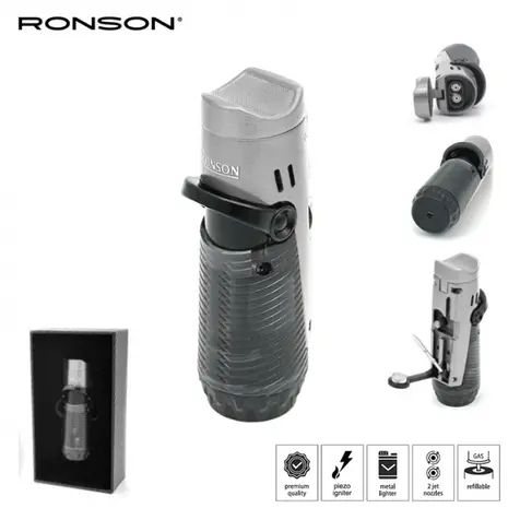 Ronson Ronson Bora - 2-Jetflame lighter + Drill - Silver Black