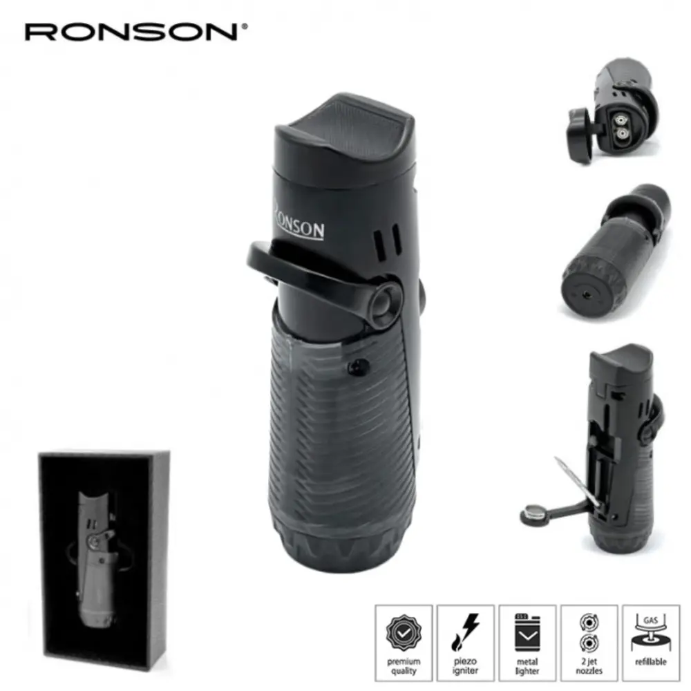 Ronson Ronson Bora - 2-Jetflame lighter + Drill - Metal Black Ronson Ronson Bora - 2-Jetflame lighter + Drill - Metal Black