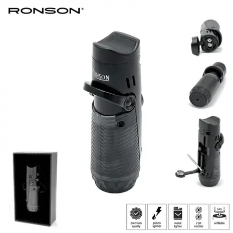 Ronson Ronson Bora - 2-Jetflame Feuerzeug + Bohrer - Metall Schwarz Ronson Ronson Bora - 2-Jetflame Feuerzeug + Bohrer - Metall Schwarz