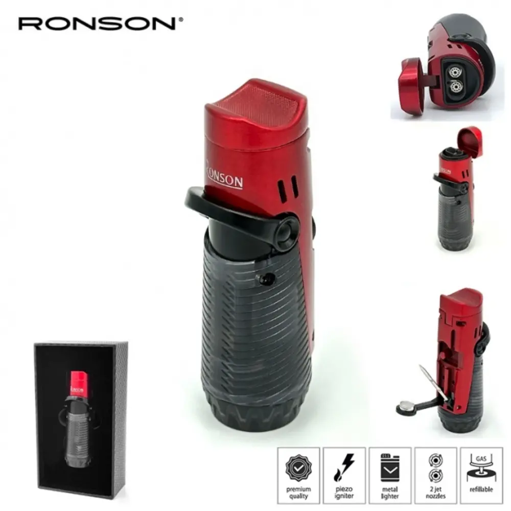 Ronson Ronson Bora - 2-Jetflame aansteker + Boor - Red Black Ronson Ronson Bora - 2-Jetflame aansteker + Boor - Red Black