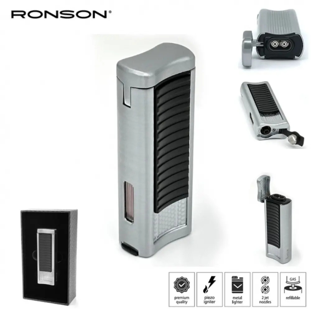 Ronson Ronson Passat - Briquet 2-Jetflame + Perceuse - Argent Noir