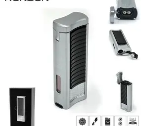 Ronson Ronson Passat - 2-Jetflame aansteker + Boor - Silver Black Ronson Ronson Passat - 2-Jetflame aansteker + Boor - Silver Black