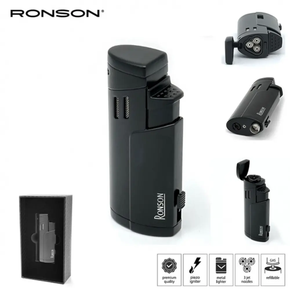 Ronson Ronson Cyclon - 3-Jetflame lighter + Drill - Black Ronson Ronson Cyclon - 3-Jetflame lighter + Drill - Black