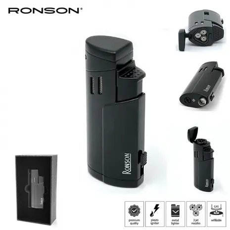 Ronson Ronson Cyclon - Briquet 3-Jetflame + Perceuse - Noir Ronson Ronson Cyclon - Briquet 3-Jetflame + Perceuse - Noir