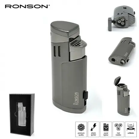 Ronson Ronson Cyclon - 3-Jetflame lighter + Drill - Gun Metal Ronson Ronson Cyclon - 3-Jetflame lighter + Drill - Gun Metal