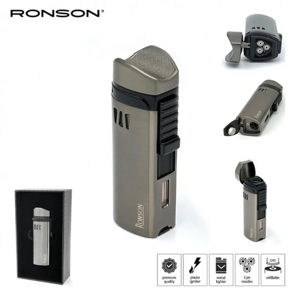 Ronson Ronson Mistral - 3-Jetflame Feuerzeug + Bohrer - Gun Metal Ronson Ronson Mistral - 3-Jetflame Feuerzeug + Bohrer - Gun Metal