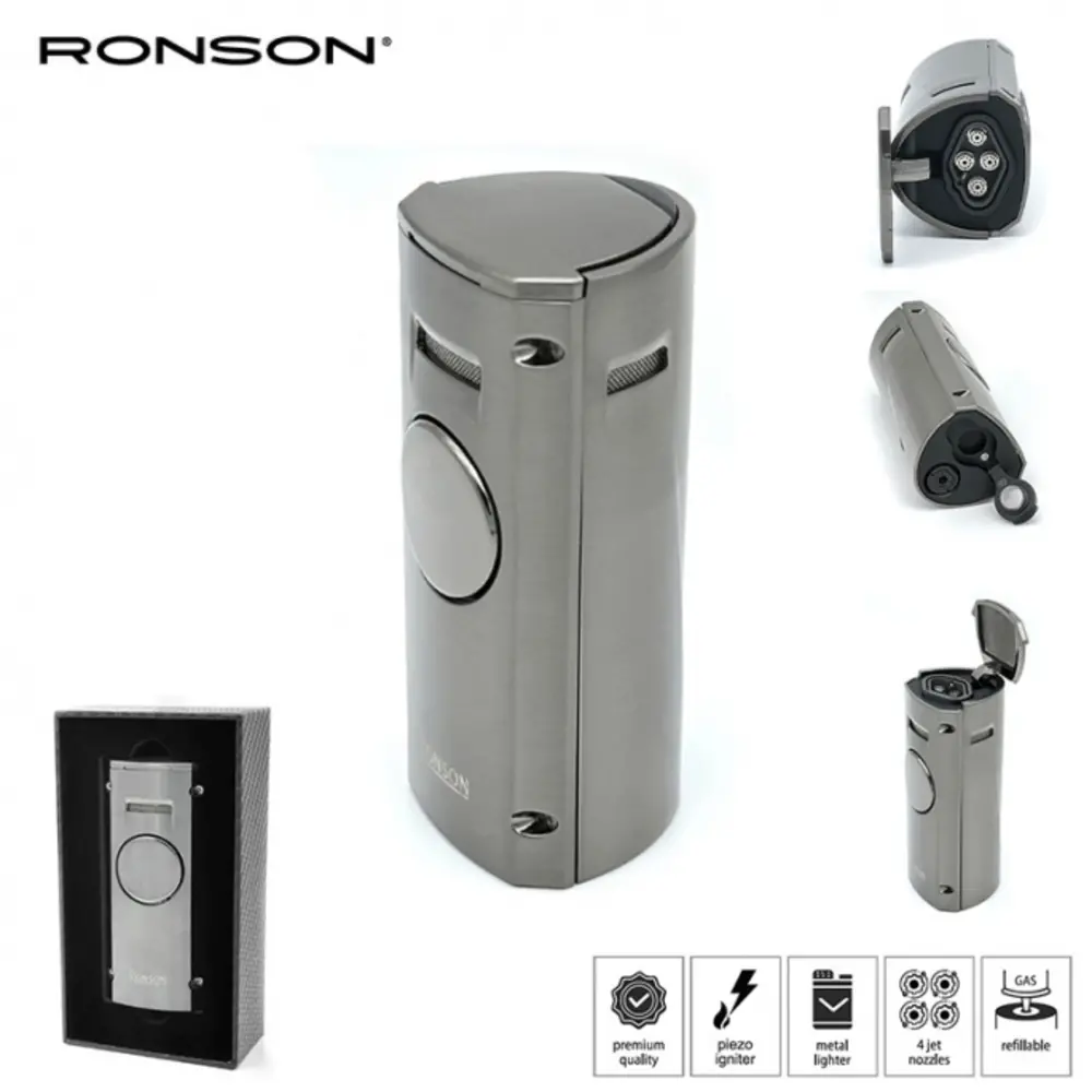 Ronson Ronson Volcano - Briquet 4-Jetflame + Perceuse - Gun Metal Satin