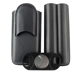 Bookwill Bookwill - PU Cigar Case 2 with Cigar Cutter - Black Bookwill Bookwill - PU Cigar Case 2 with Cigar Cutter - Black