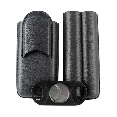 Bookwill Bookwill - PU Cigar Case 2 with Cigar Cutter - Black Bookwill Bookwill - PU Cigar Case 2 with Cigar Cutter - Black