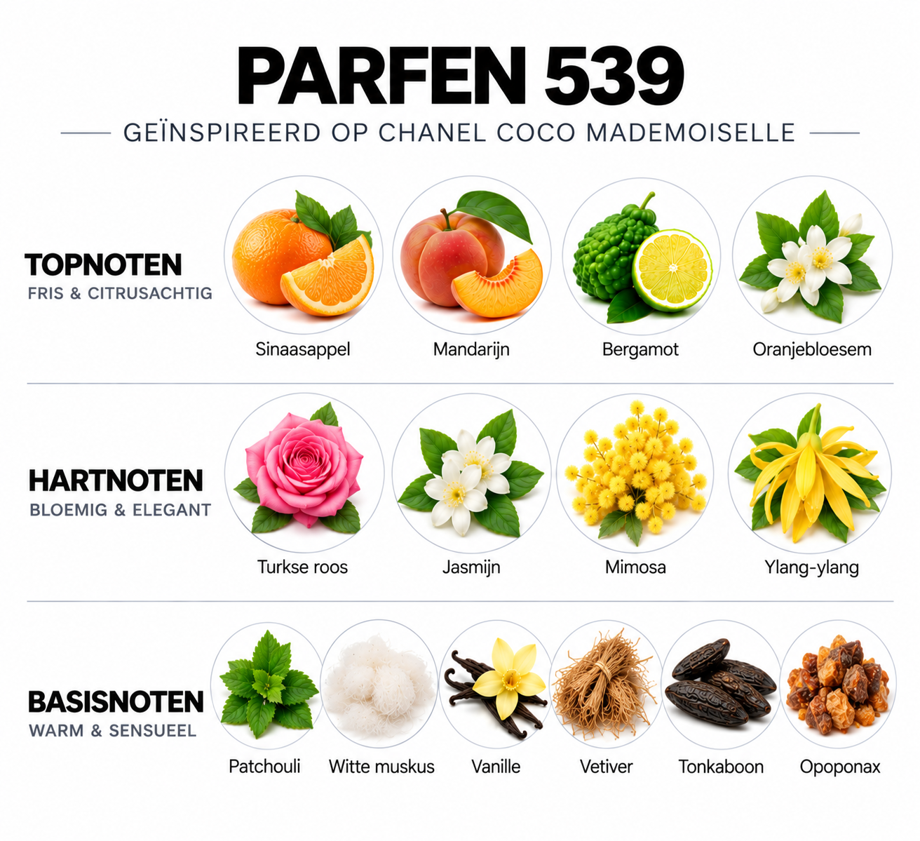Geurnoten Parfen 539 geïnspireerd op Chanel Coco Mademoiselle