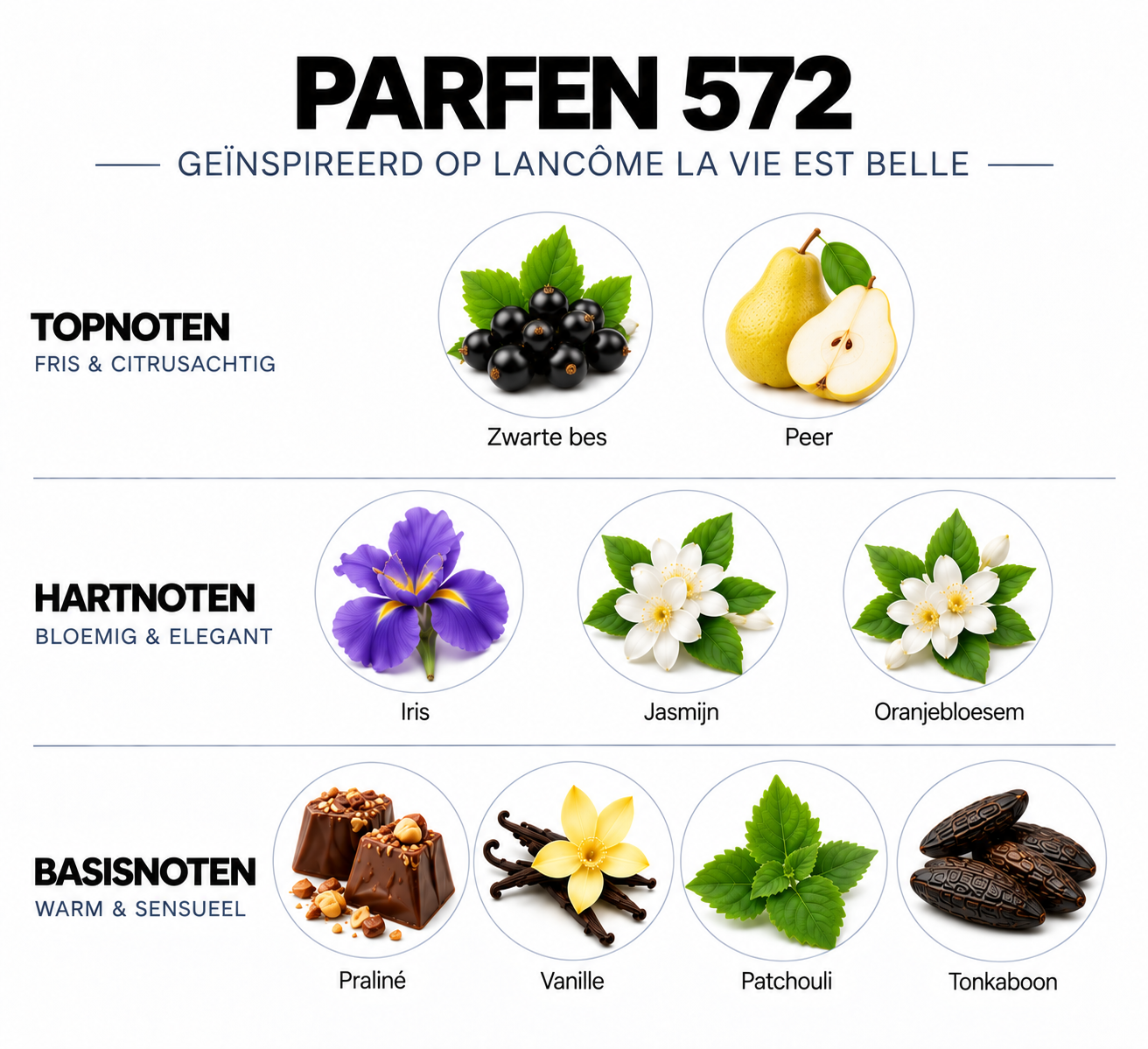 Geurnoten Parfen 572 geïnspireerd op Lancôme La Vie Est Belle
