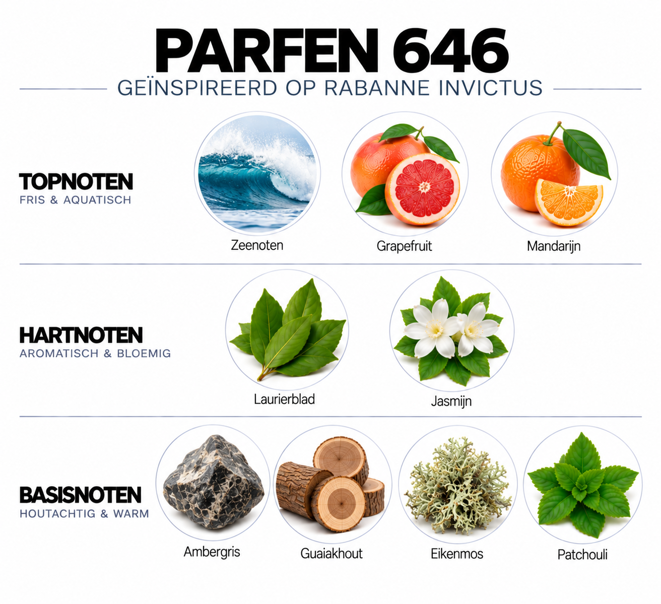 Geurnoten Parfen 646 geïnspireerd op Rabanne Invictus