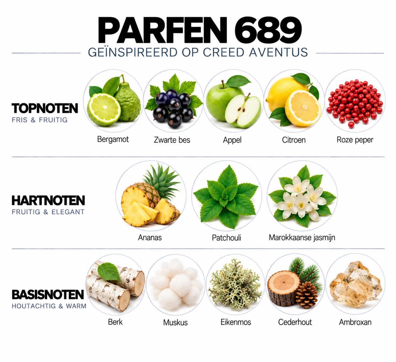 Geurnoten Parfen 689 geïnspireerd op Creed Aventus