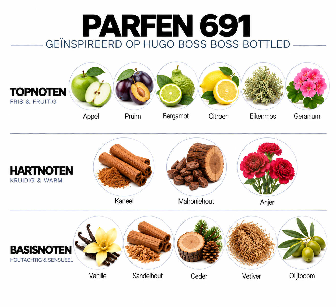 Geurnoten Parfen 691 geïnspireerd op Hugo Boss Boss Bottled
