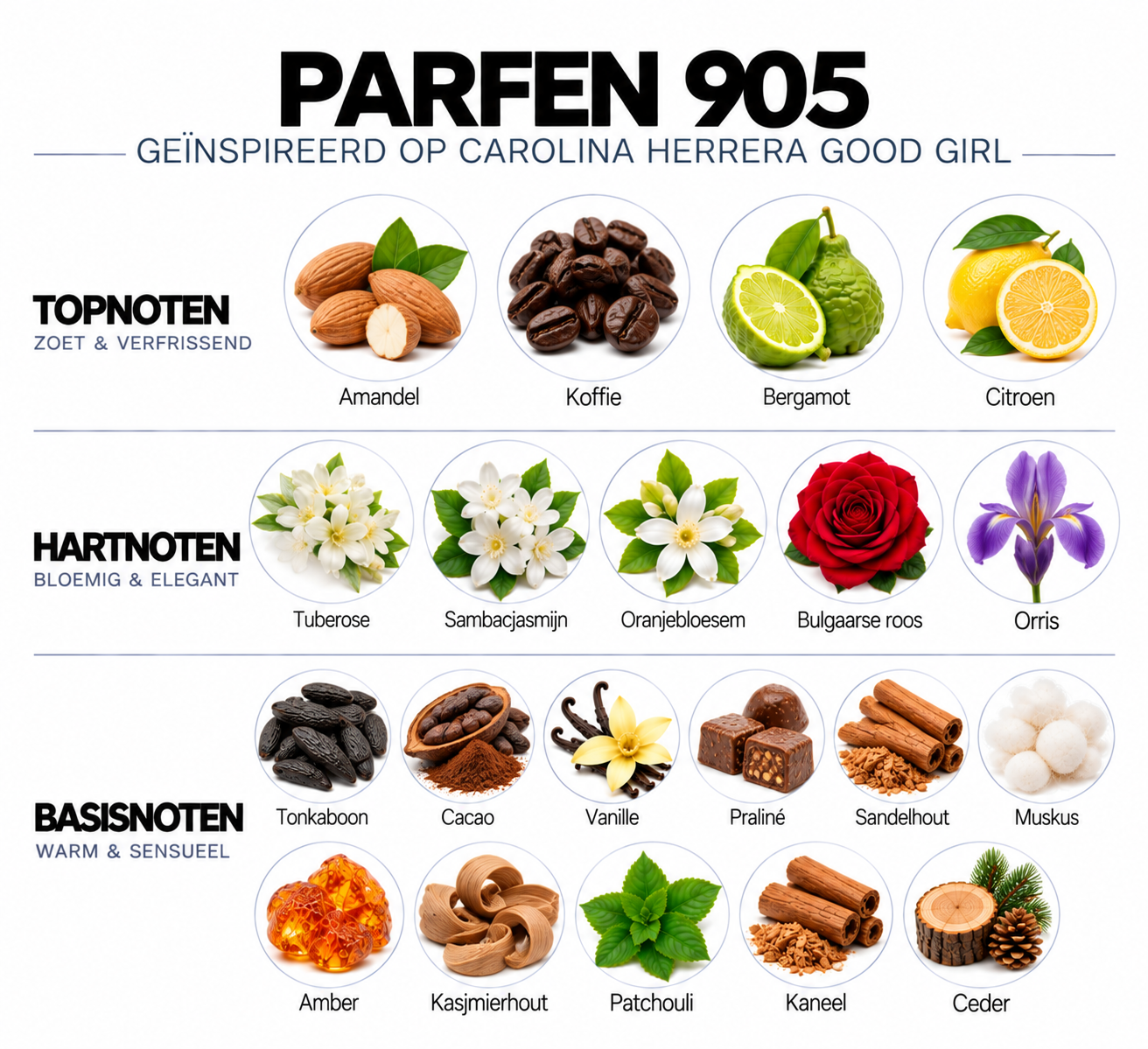 Geurnoten Parfen 905 geïnspireerd op Carolina Herrera Good Girl