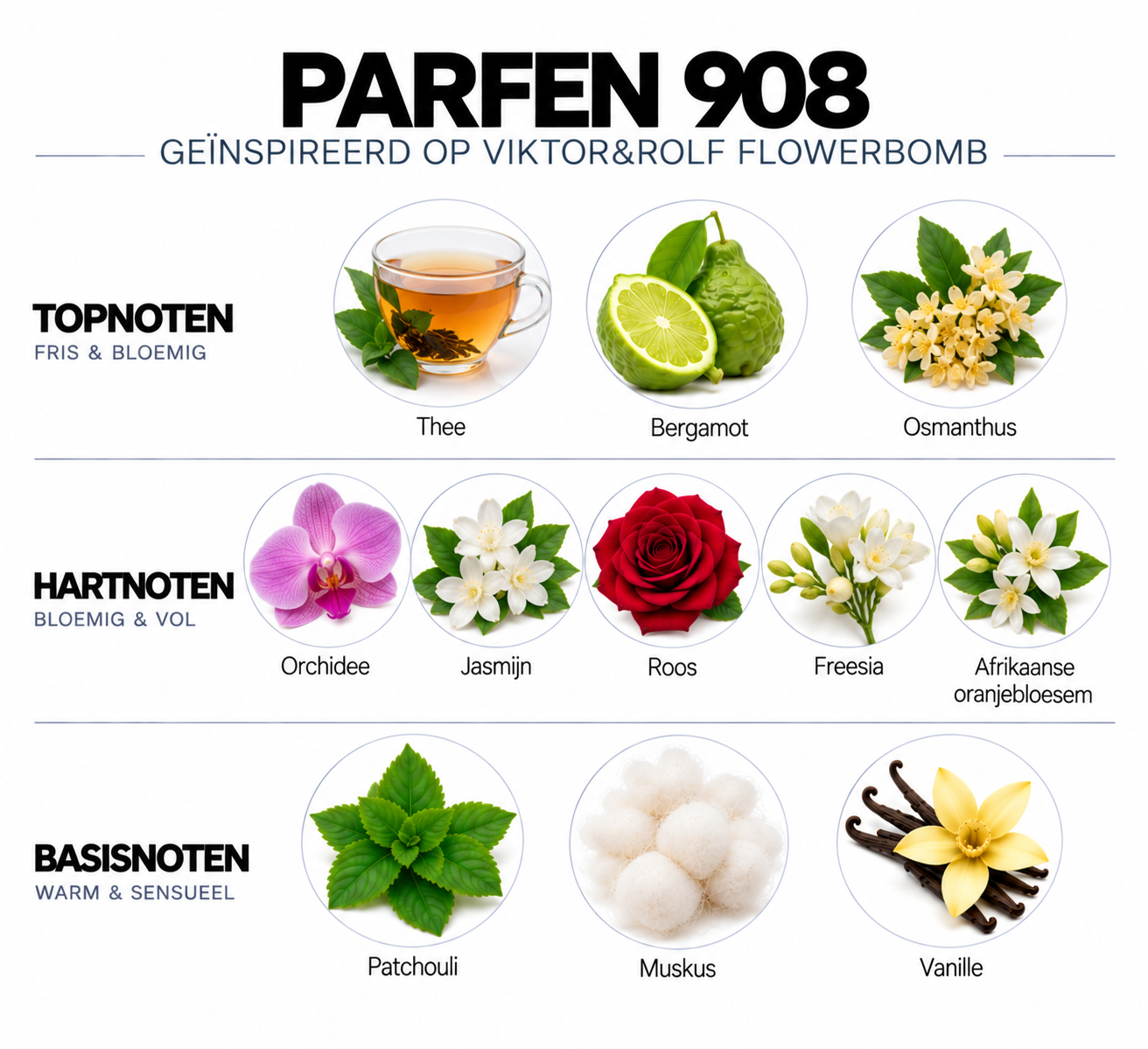 Geurnoten Parfen 908 geïnspireerd op Viktor&Rolf Flowerbomb