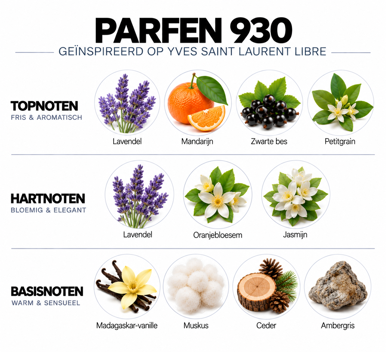 Geurnoten Parfen 930 geïnspireerd op Yves Saint Laurent Libre