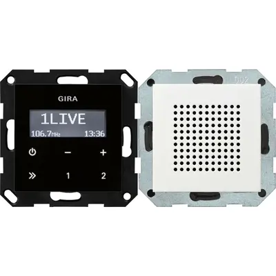 Gira inbouwradio RDS zwartglaslook met luidspreker Systeem 55 wit mat (228027)