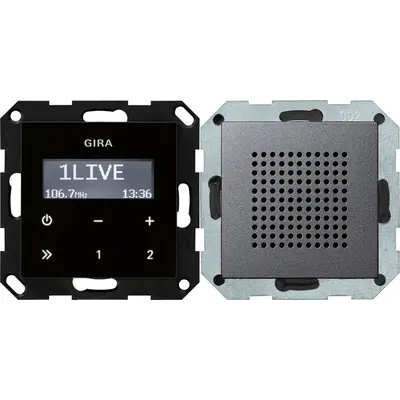 Gira inbouwradio RDS zwartglaslook met luidspreker Systeem 55 antraciet mat (228028)