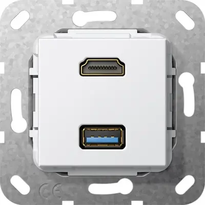 Gira basiselement HDMI en USB 3.0 A met verloopkabel wit glans (567903)