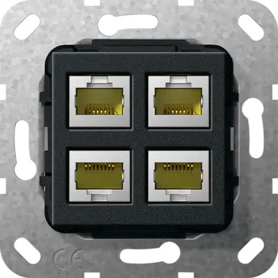 Gira basiselement 4x RJ45 cat.6A 10GB Ethernet zwart mat (569910)