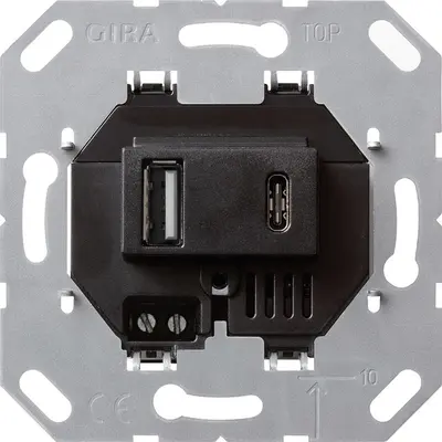 Gira USB wandcontactdoos 2-voudig USB-A en USB-C zwart (236900)