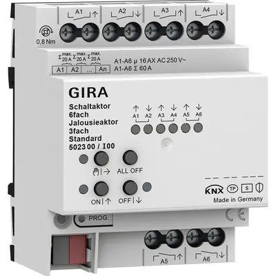 Gira schakelactor 6-voudig - jaloezieactor 3-voudig 16A Standard voor Gira One en KNX (502300)